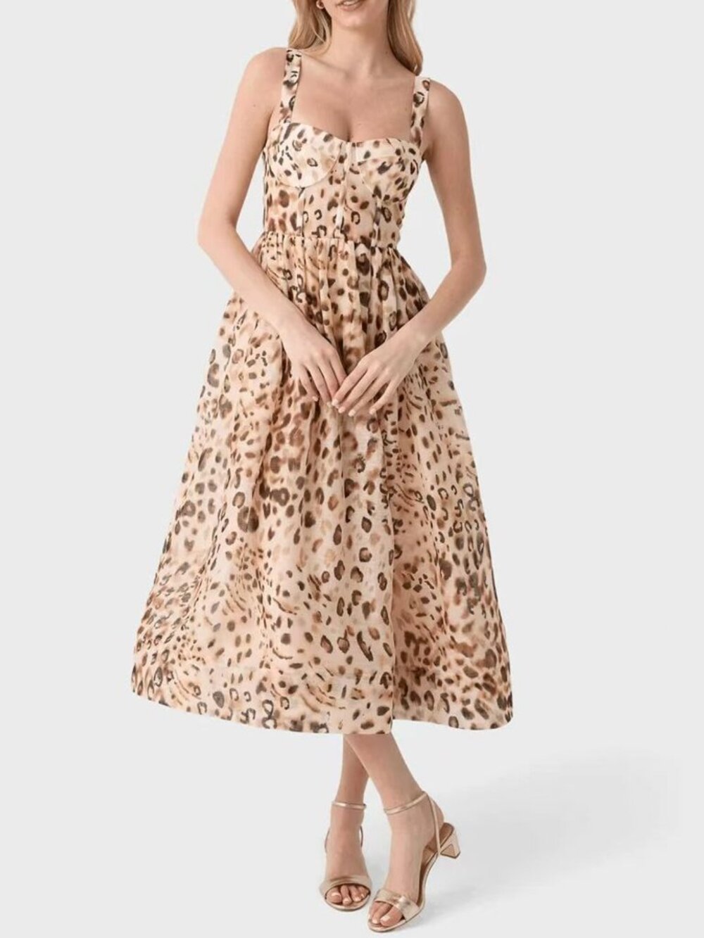 BEST Cara Cara NYC Pheobe Midi Dress 6/8 Cheetah Blush Animal Print